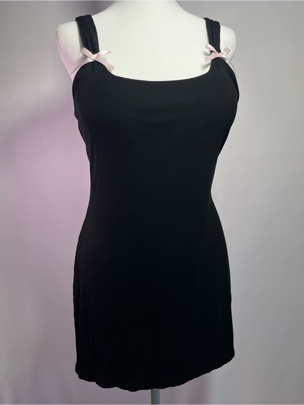 Edikted Black Ribbed Dress with Pale Pink Bows - Picture 2 of 4
